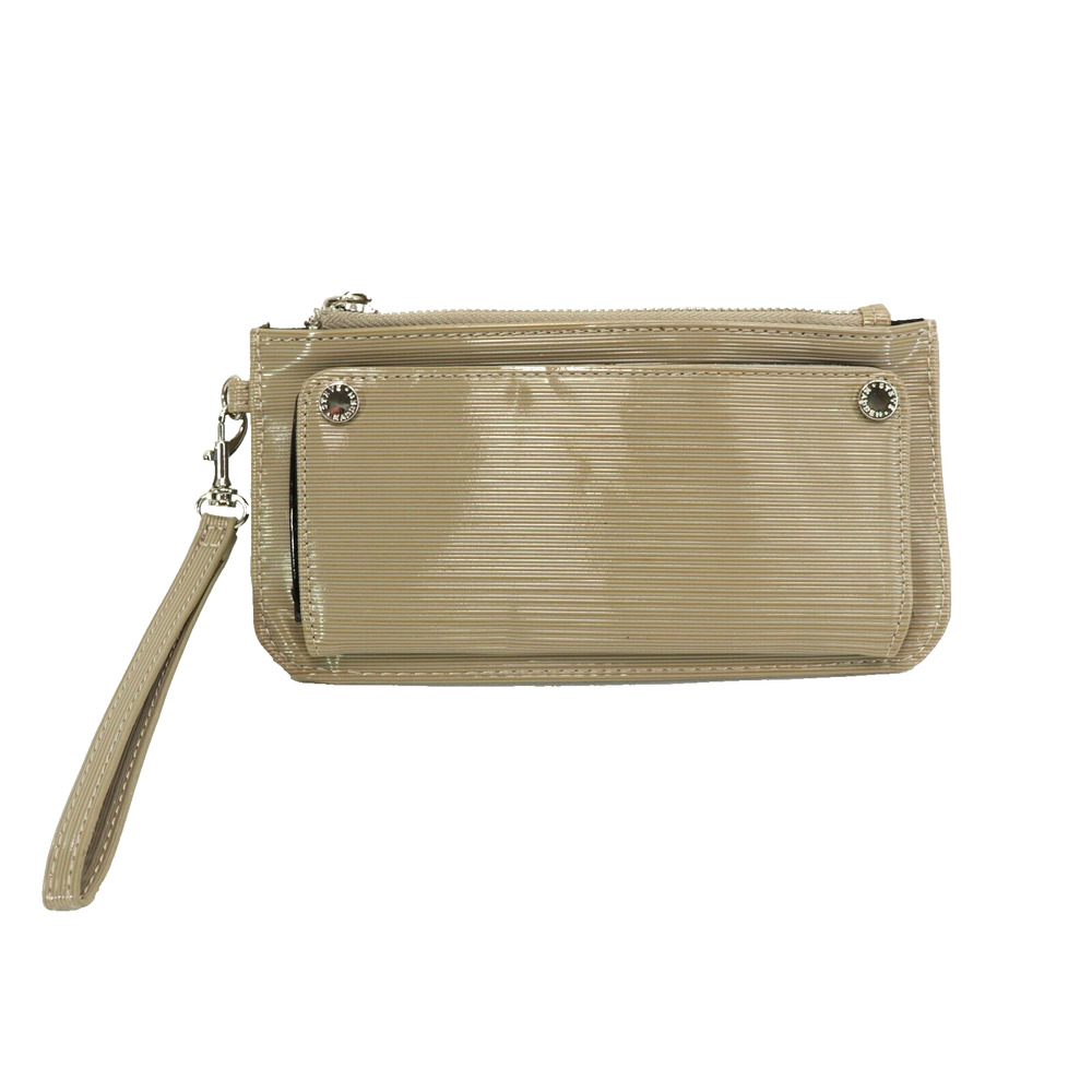 Steve Madden Wristlet Wallet Clutch Women Taupe Gray Ribbed Zipper ID Cards Cash